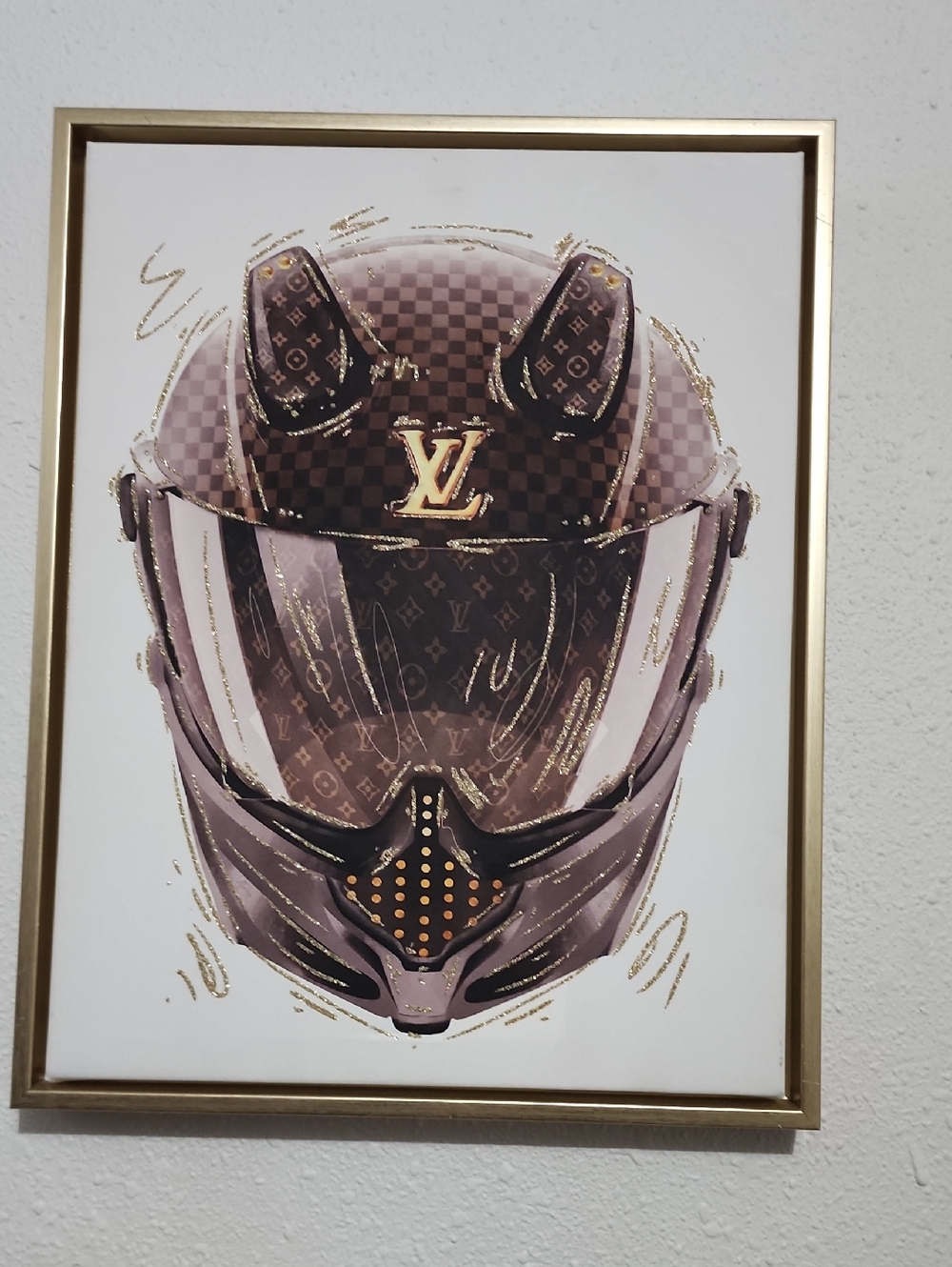 Louis Vuitton Monogram Helmet Art Print - Brown & Gold Accents
